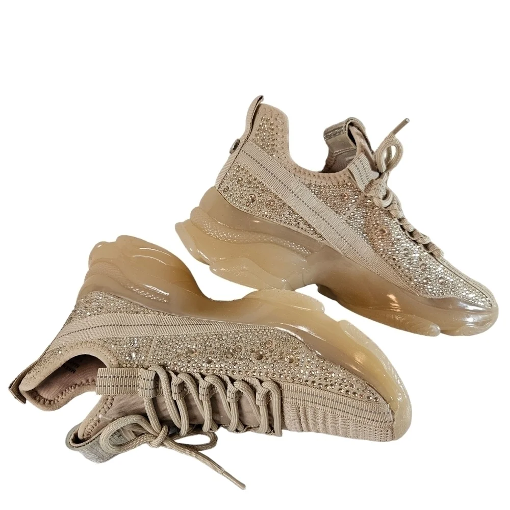 Steve Madden Maxima Rose Gold Lace Up Rhinestone Fashion Sneakers Sz 7.5 - Picture 6 of 14
